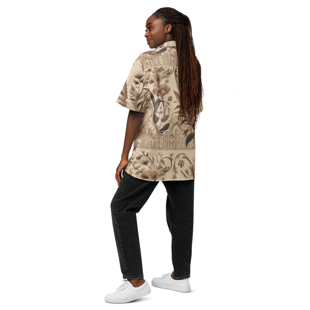 Unisex Floral Beige Pattern Relaxed Shirt