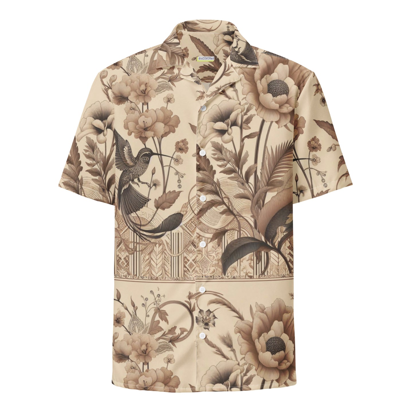 Unisex Floral Beige Pattern Relaxed Shirt