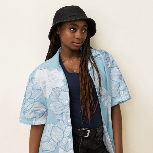 Unisex Blue Flowers Pattern Relaxed Shirt