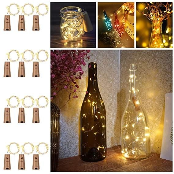 20 Led Wine Bottle Cork Copper Wire String Lights 2M Battery Operated (Warm White Pack Of 12) - disCOVERed