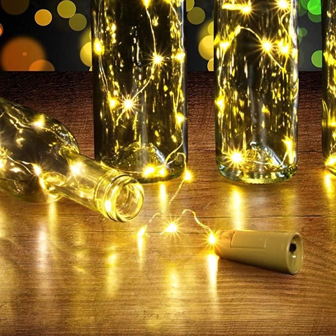 20 Led Wine Bottle Cork Copper Wire String Lights 2M Battery Operated (Warm White Pack Of 12) - disCOVERed