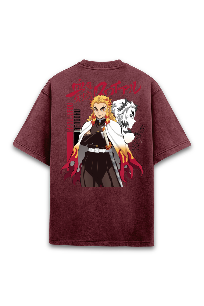 Kyōjurō Rengoku - Maroon Acid Wash Oversized T-Shirt