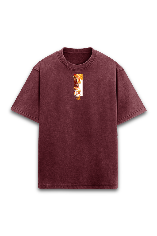 Kyōjurō Rengoku - Maroon Acid Wash Oversized T-Shirt