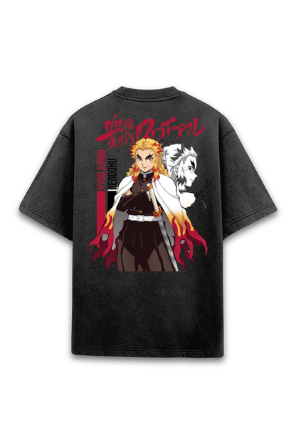 Kyōjurō Rengoku - Black Acid Wash Oversized T-Shirt