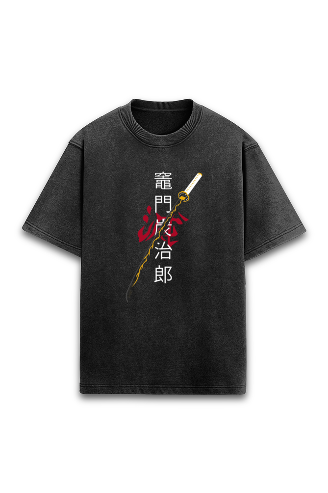 Zenitsu Agatsuma - Black Acid Wash Oversized T-Shirt