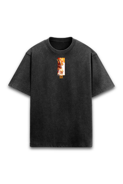 Kyōjurō Rengoku - Black Acid Wash Oversized T-Shirt