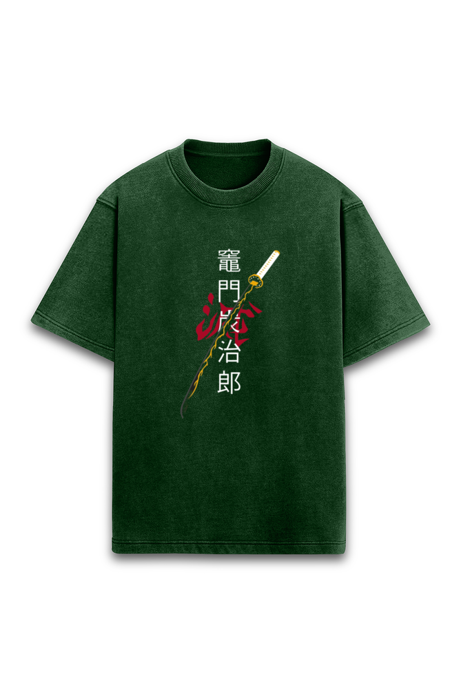 Zenitsu Agatsuma - Green Acid Wash Oversized T-Shirt