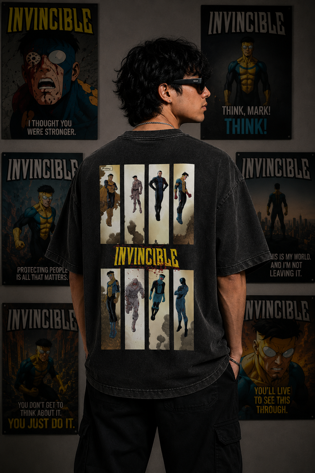 Invincible Mark Acid Washed Oversized Tee