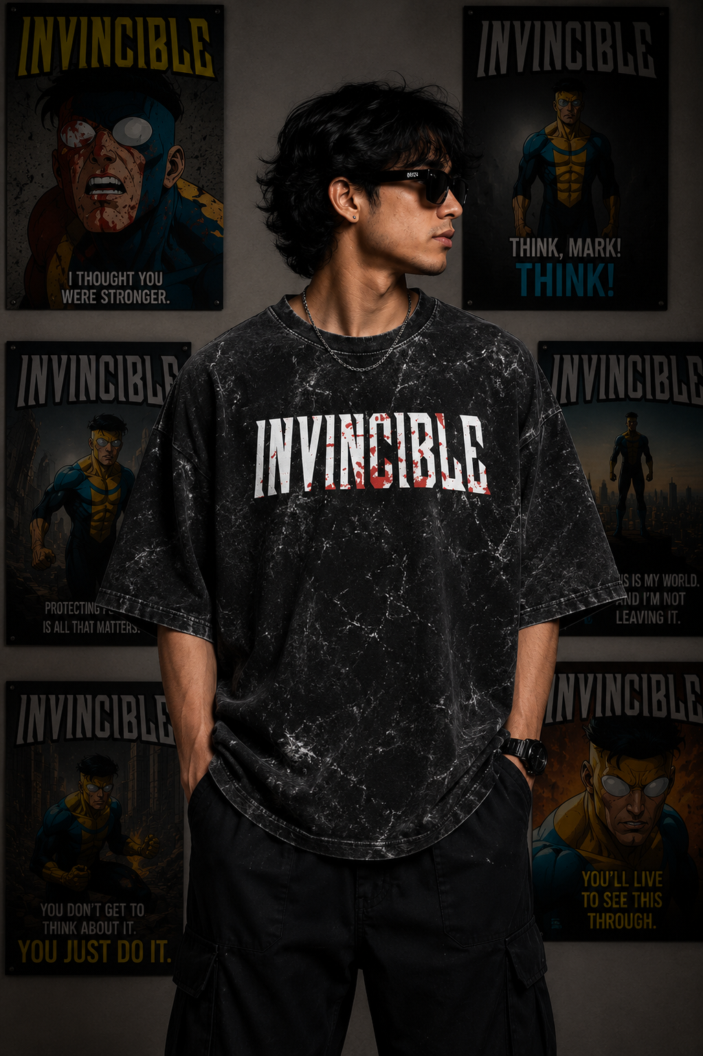 Invincible Unisex Acid Washed Oversized Tee
