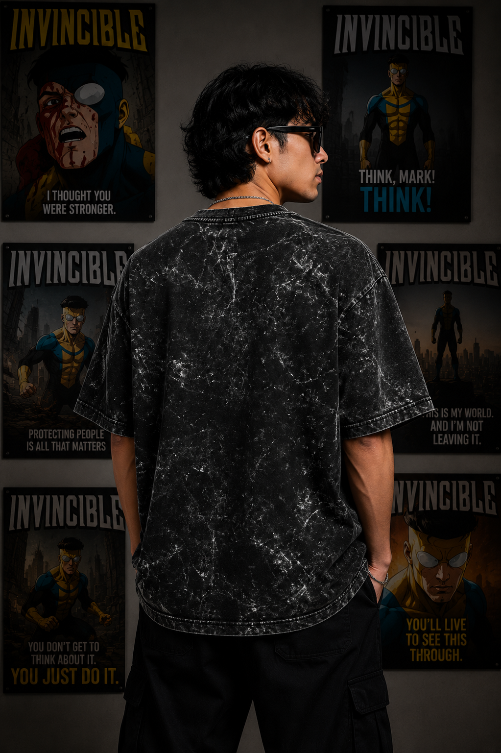 Invincible Unisex Acid Washed Oversized Tee