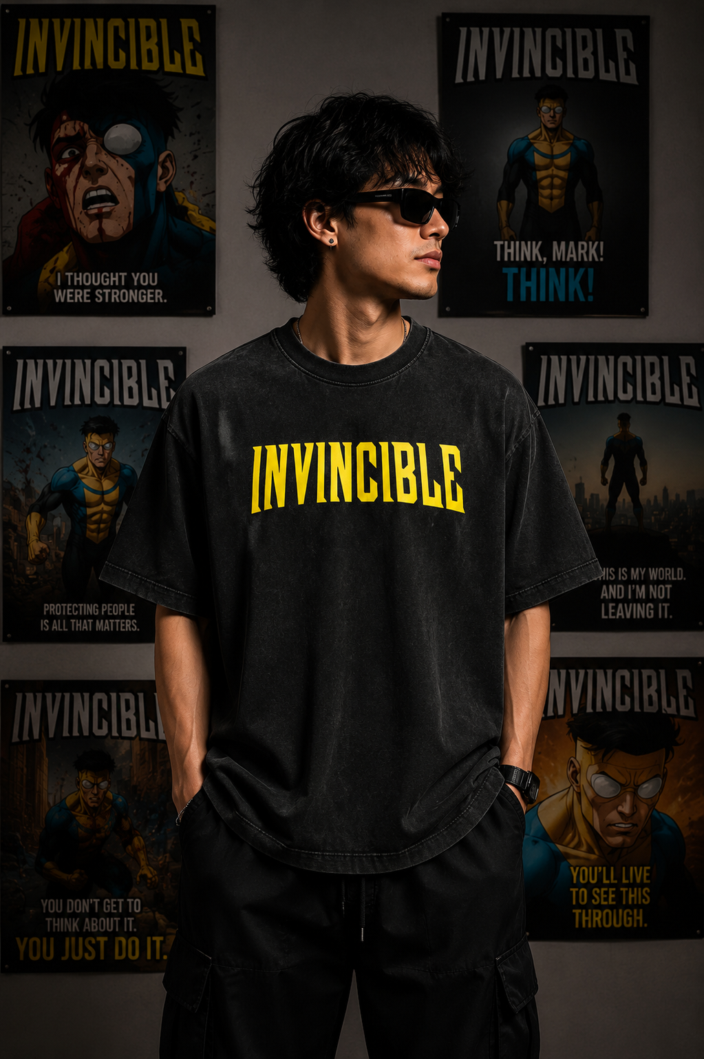 Invincible Mark Acid Washed Oversized Tee