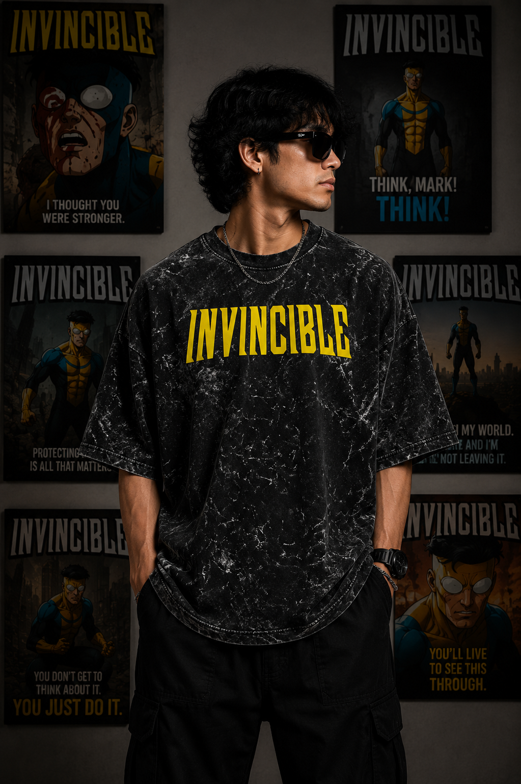 Invincible Unisex Acid Washed Oversized Tee