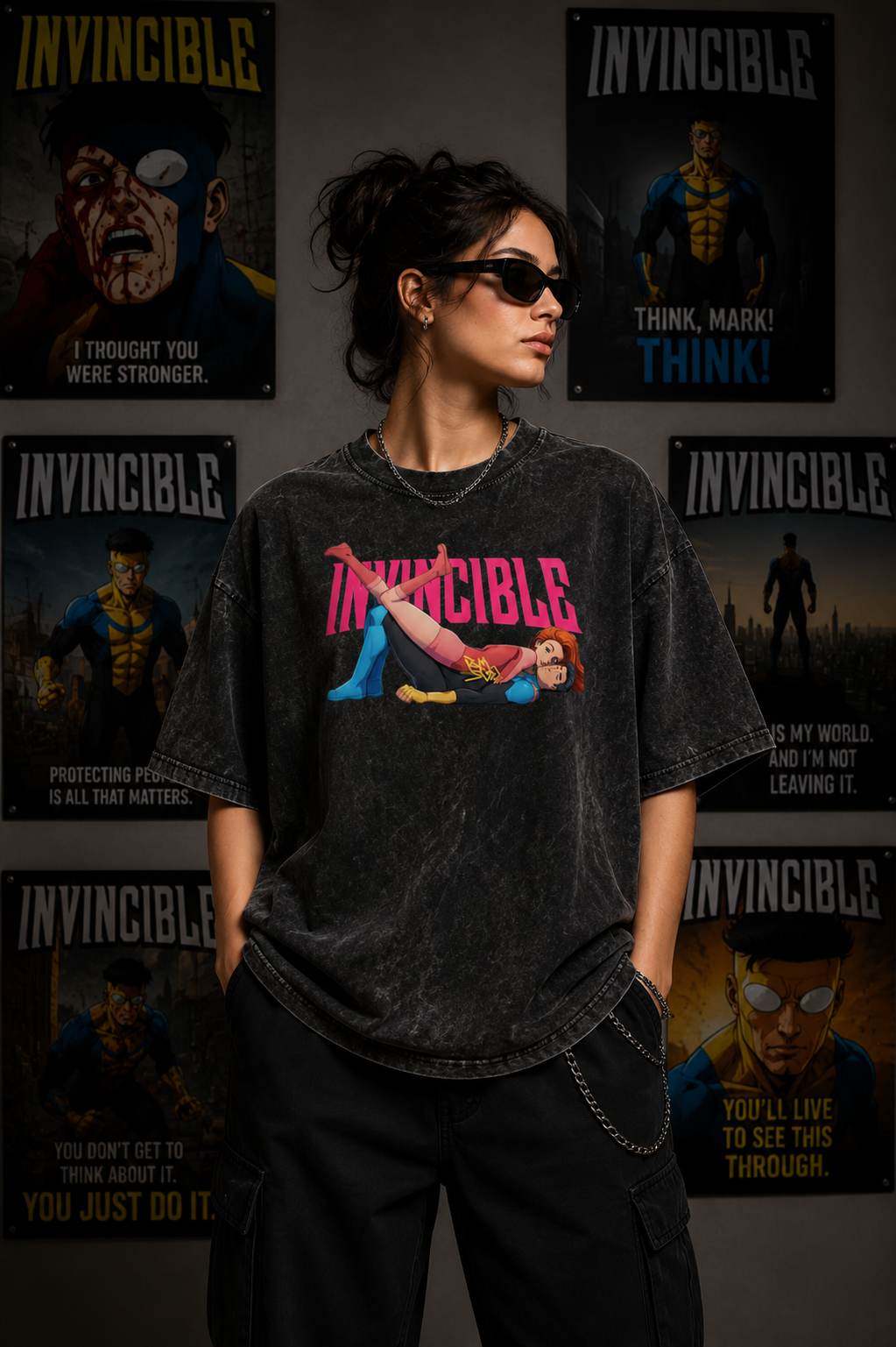 Invincible 117 Unisex Acid Washed Oversized Tee