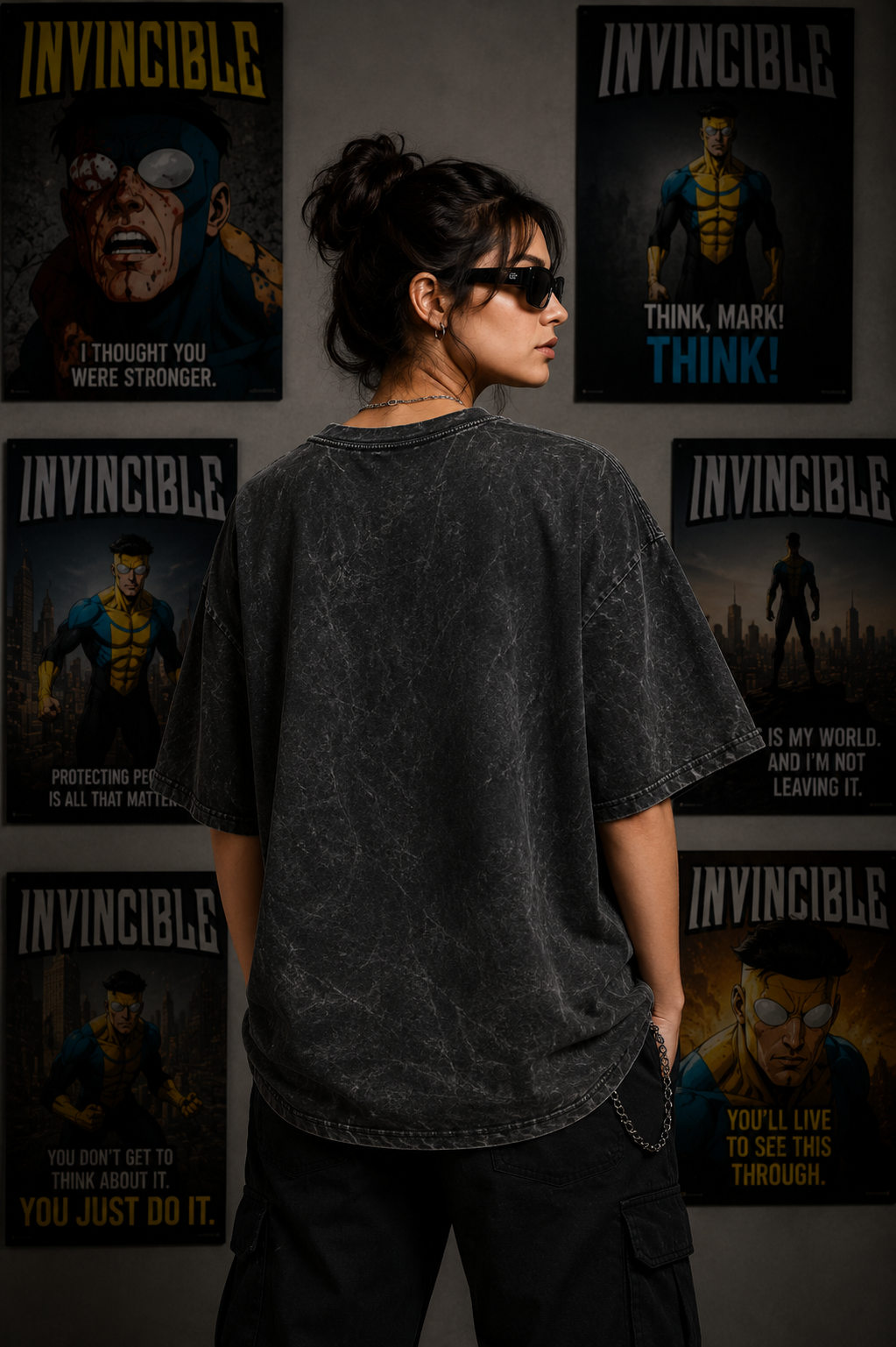Invincible 117 Unisex Acid Washed Oversized Tee
