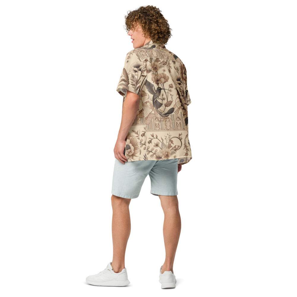 Unisex Floral Beige Pattern Relaxed Shirt