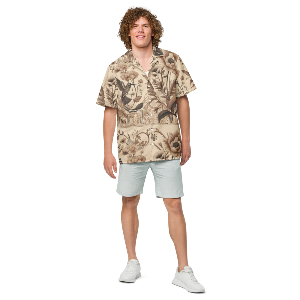 Unisex Floral Beige Pattern Relaxed Shirt