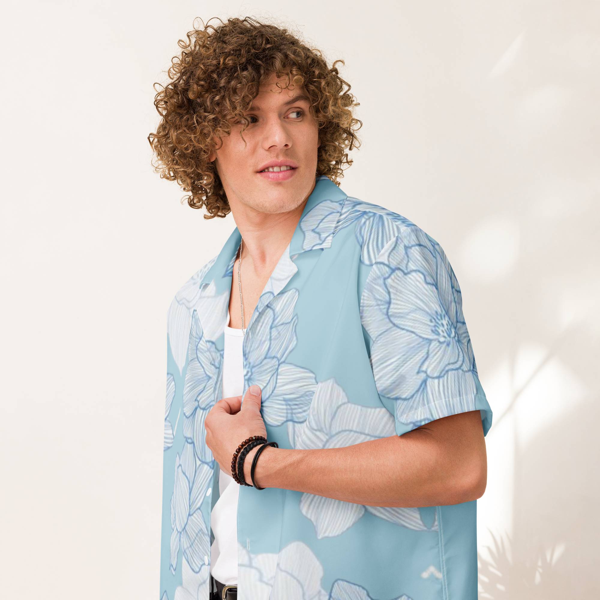 Unisex Blue Flowers Pattern Relaxed Shirt