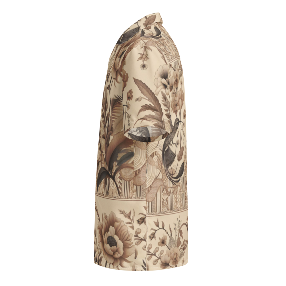 Unisex Floral Beige Pattern Relaxed Shirt