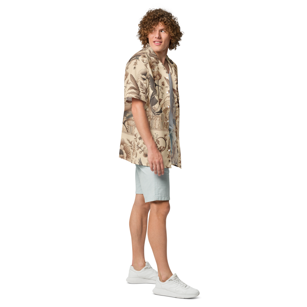 Unisex Floral Beige Pattern Relaxed Shirt