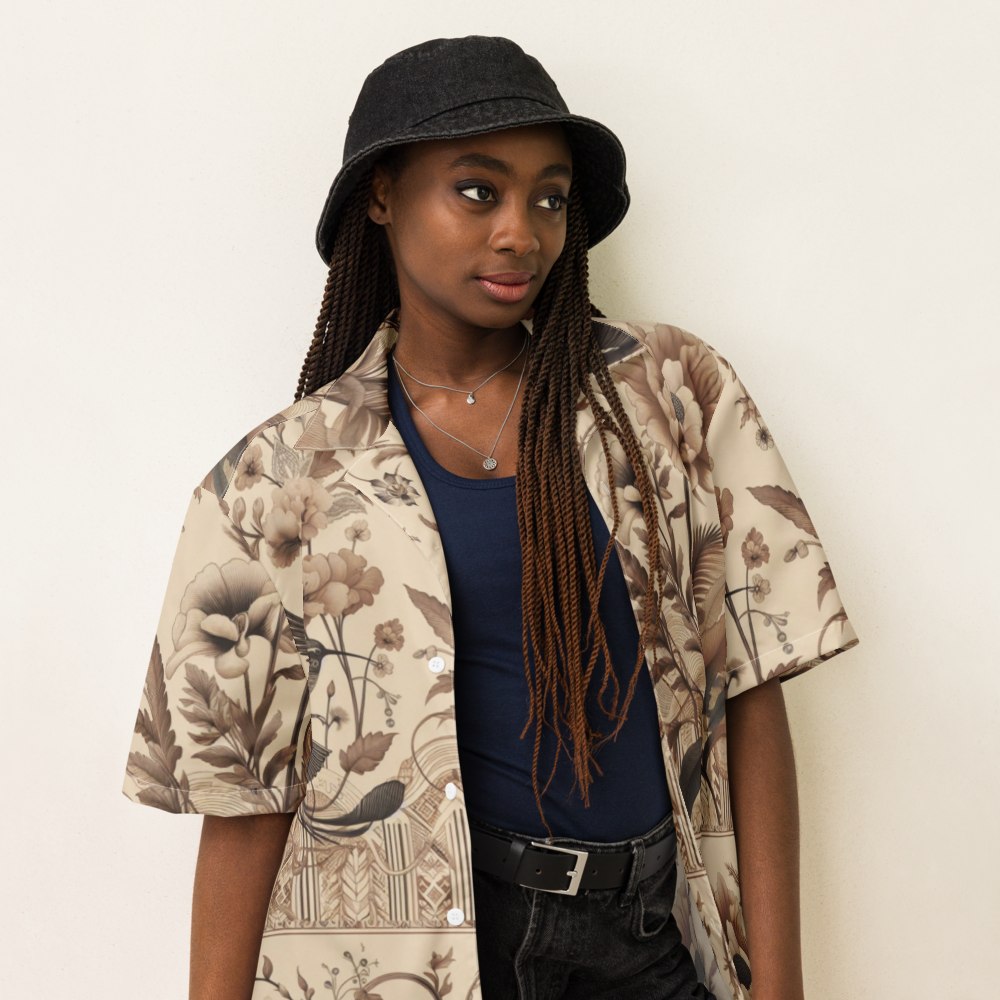 Unisex Floral Beige Pattern Relaxed Shirt