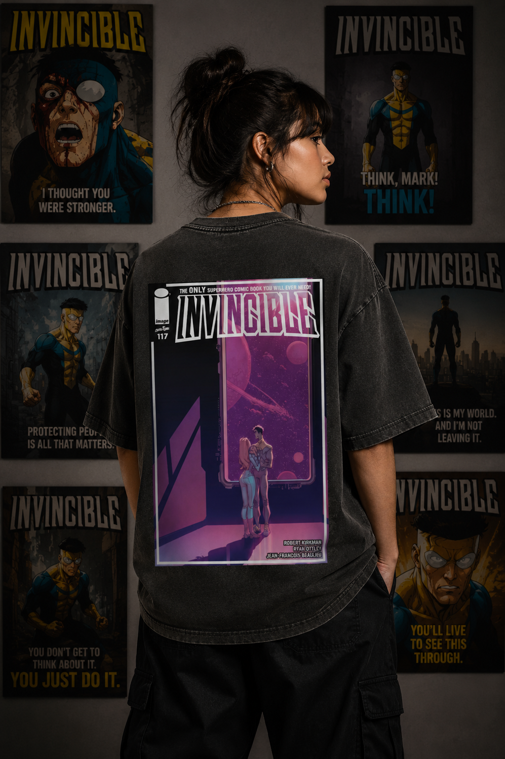 Invincible 117 Vintage Fade Wash Oversized T-shirt