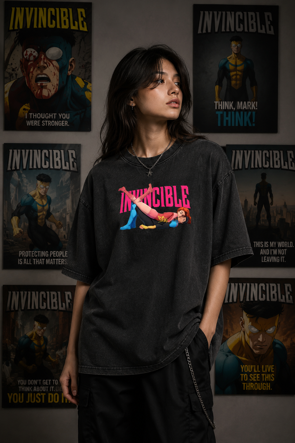 Invincible 117 Vintage Fade Wash Oversized T-shirt