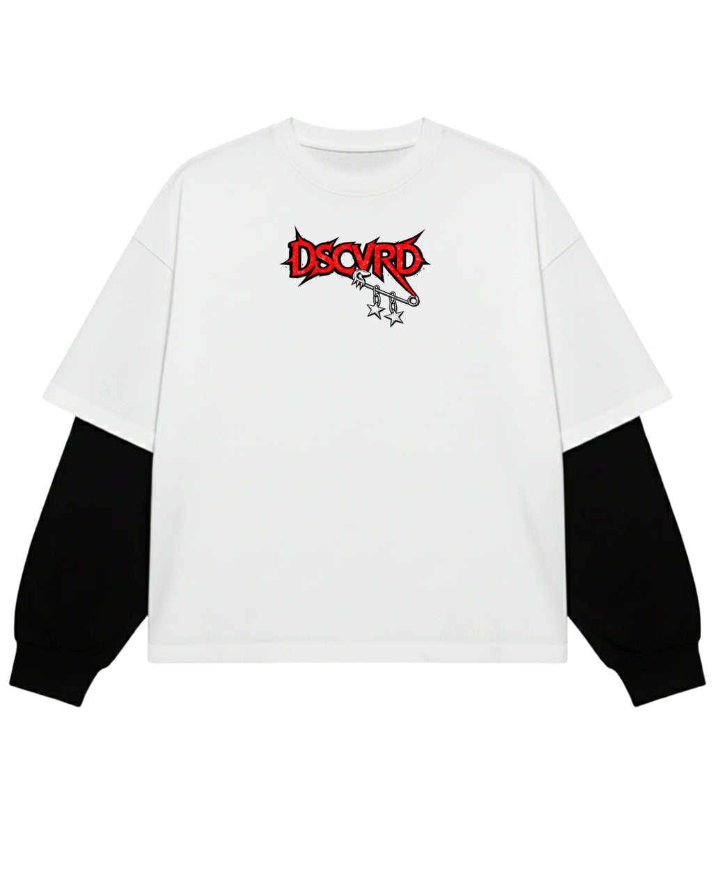 White With Black Sleeve Oversized Tee Front Design