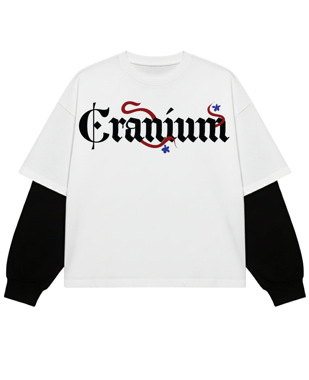 White With Black Sleeve Oversized Tee Front Design