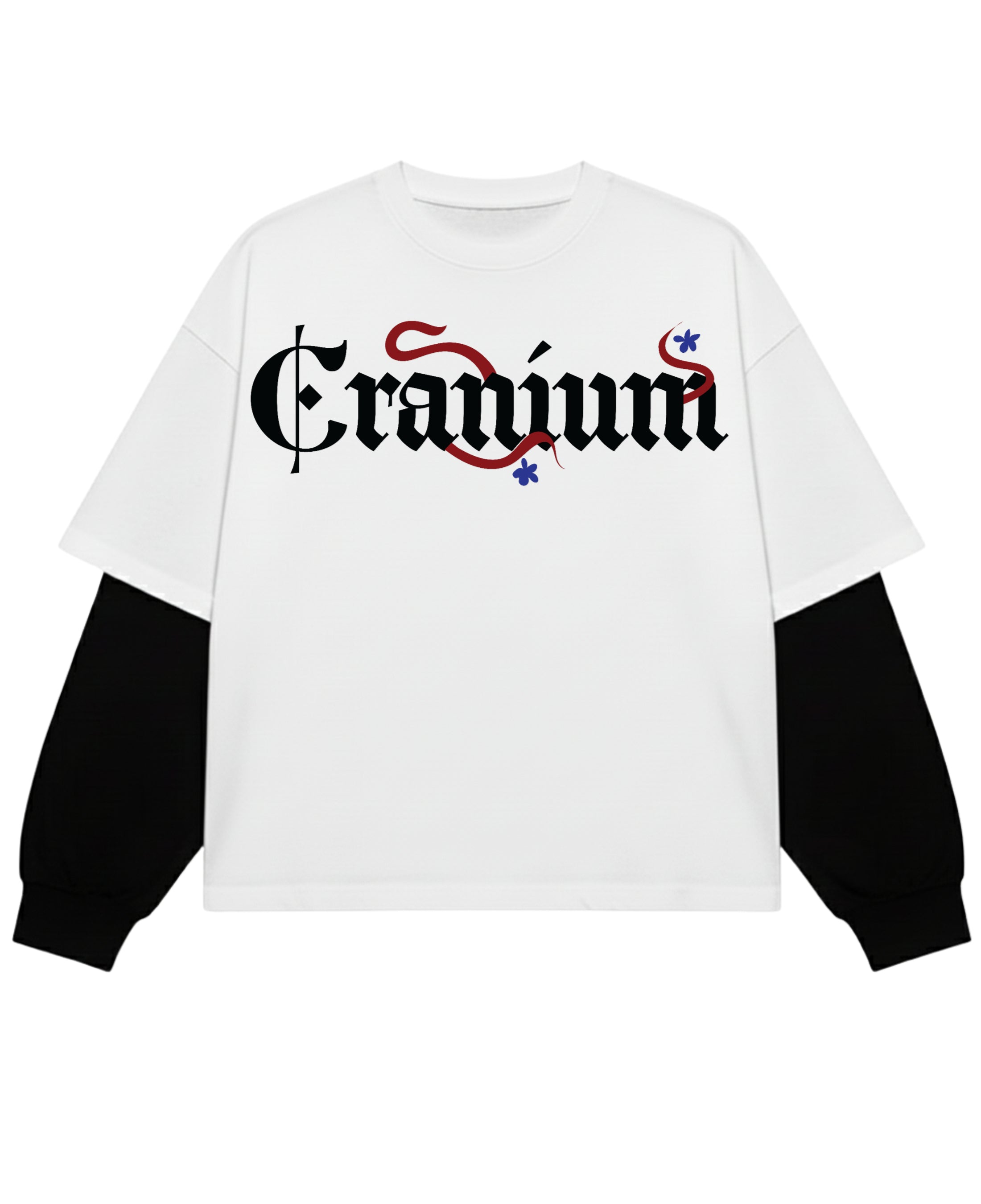 White With Black Sleeve Oversized Tee Front Design