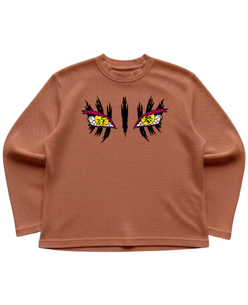 Brown waffle knit oversized full-sleeve Front Design