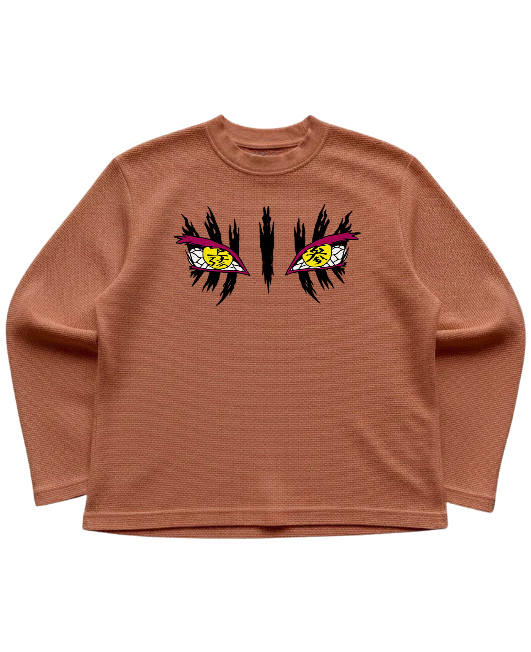 Brown waffle knit oversized full-sleeve Front Design