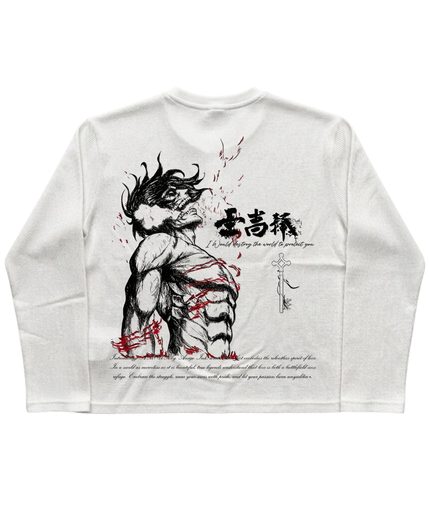 White Henley waffle knit Back Design