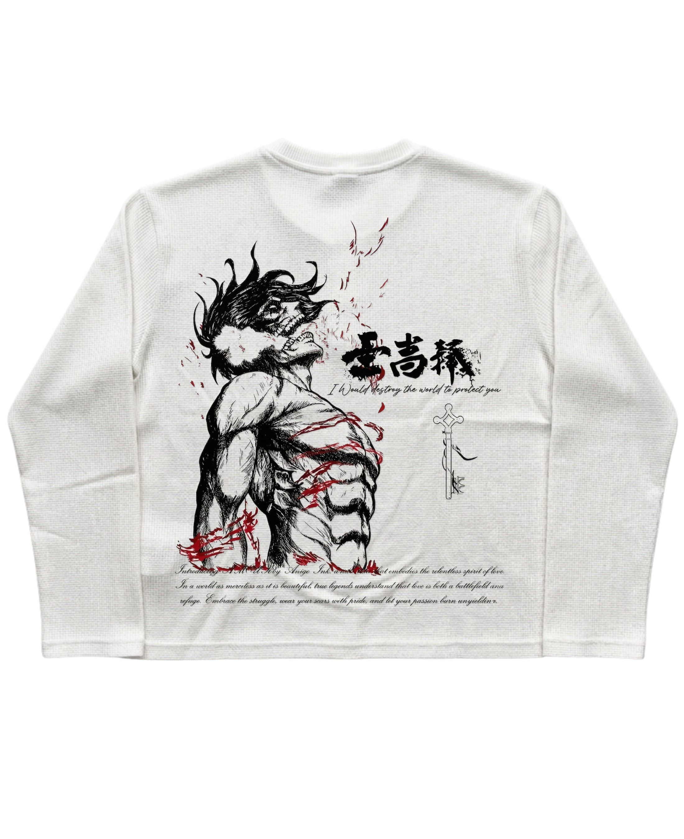 White Henley waffle knit Back Design
