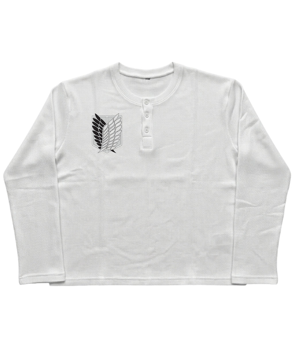 White Henley waffle knit Front Design