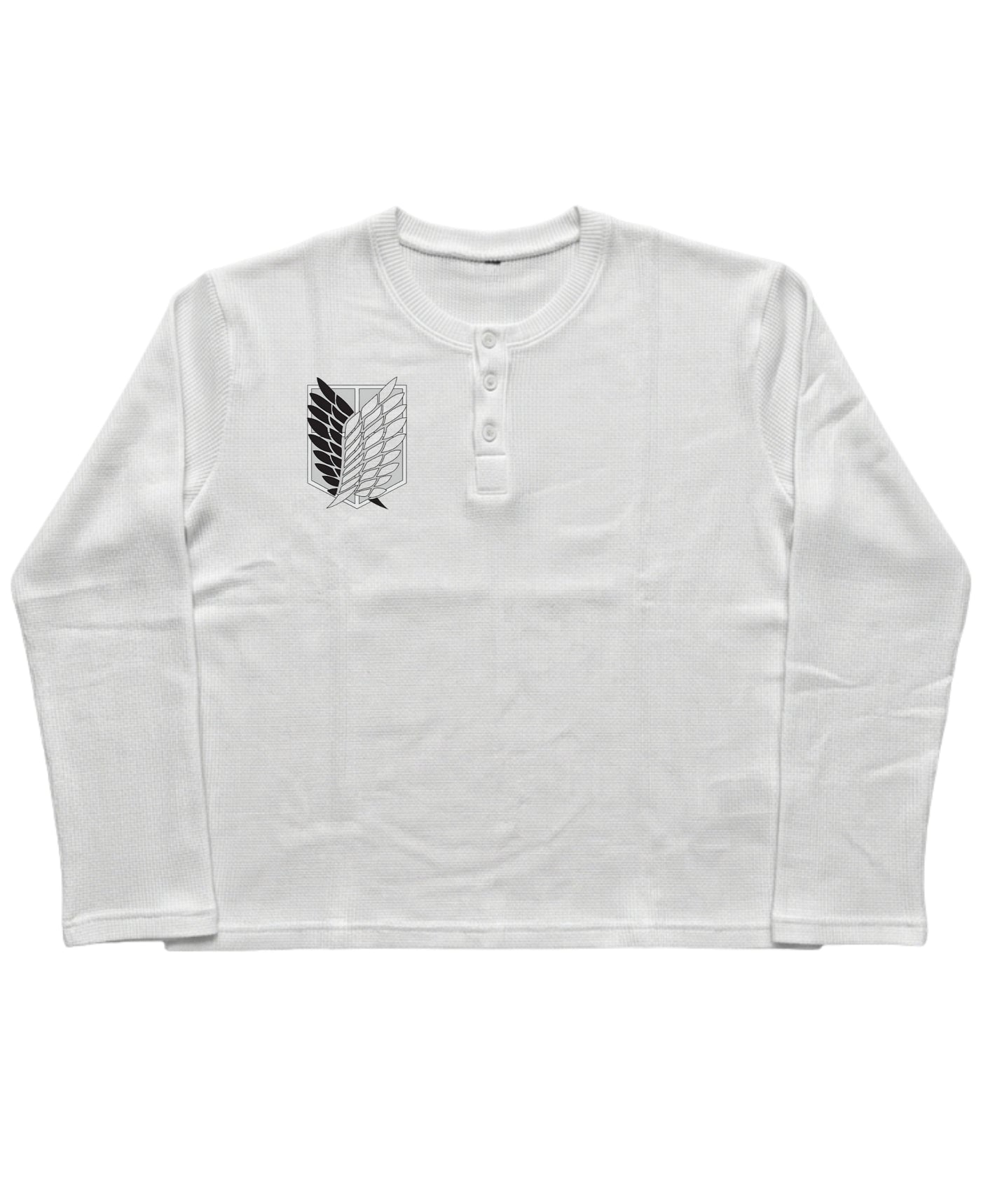 White Henley waffle knit Front Design