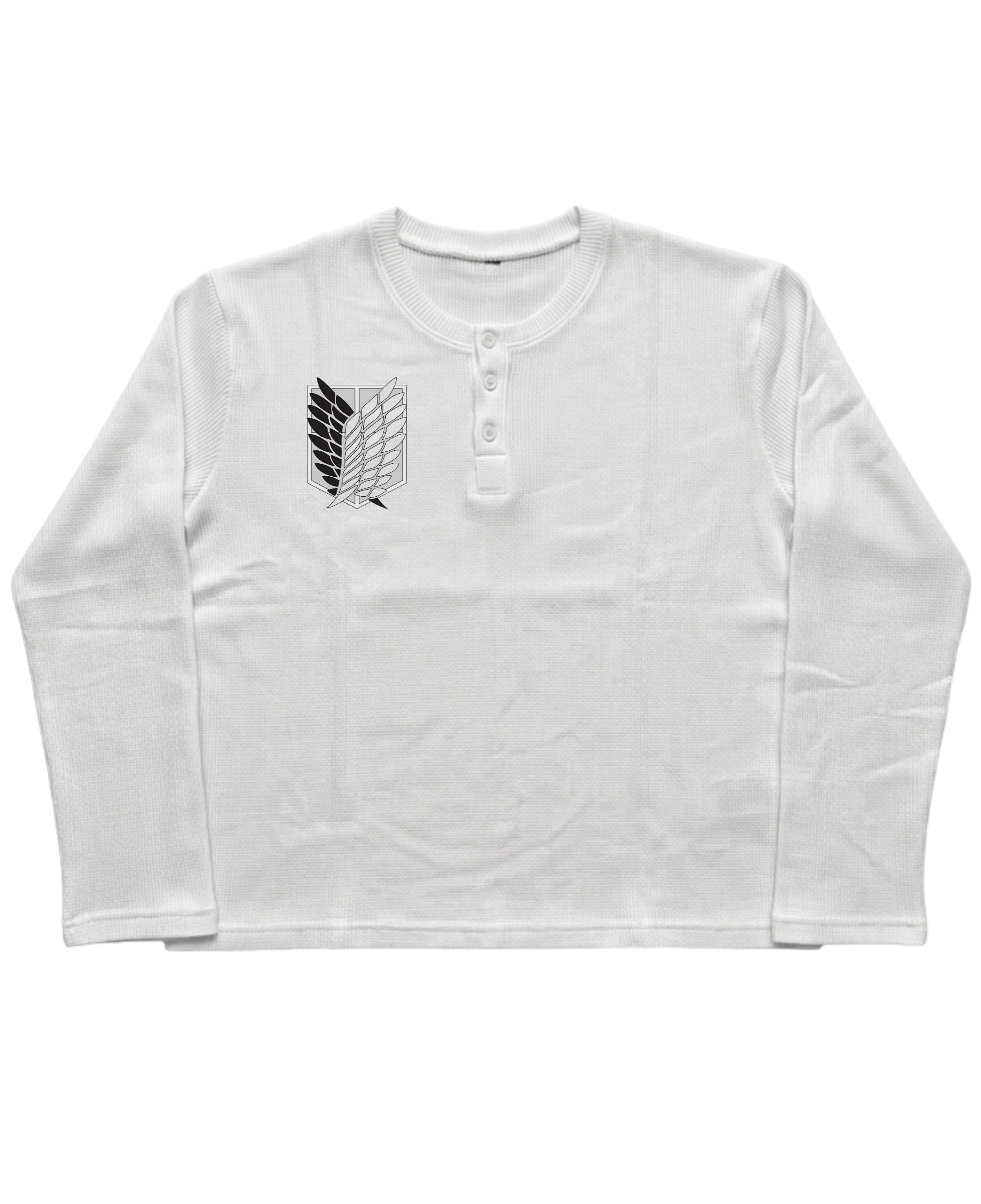 White Henley waffle knit Front Design