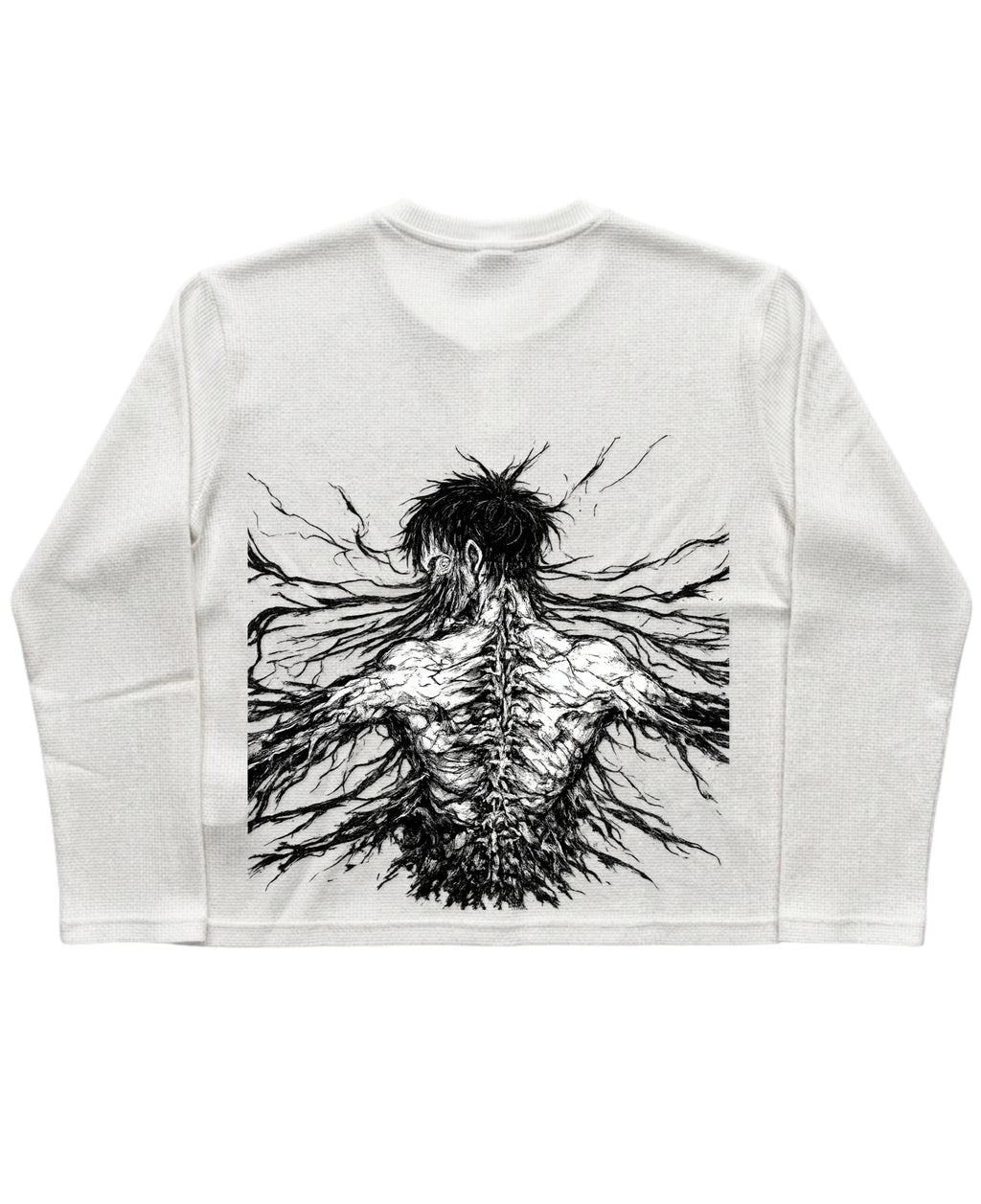 White Henley waffle knit Back Design