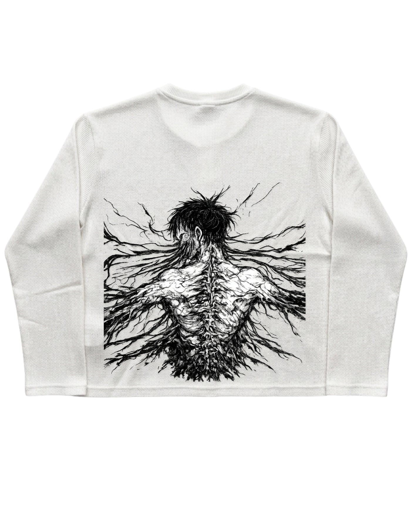 White Henley waffle knit Back Design