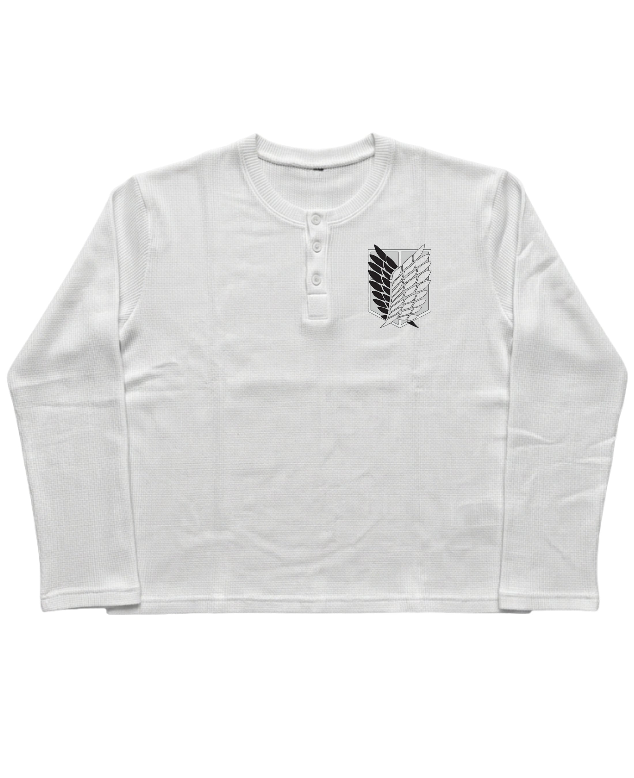 White Henley waffle knit Front Design