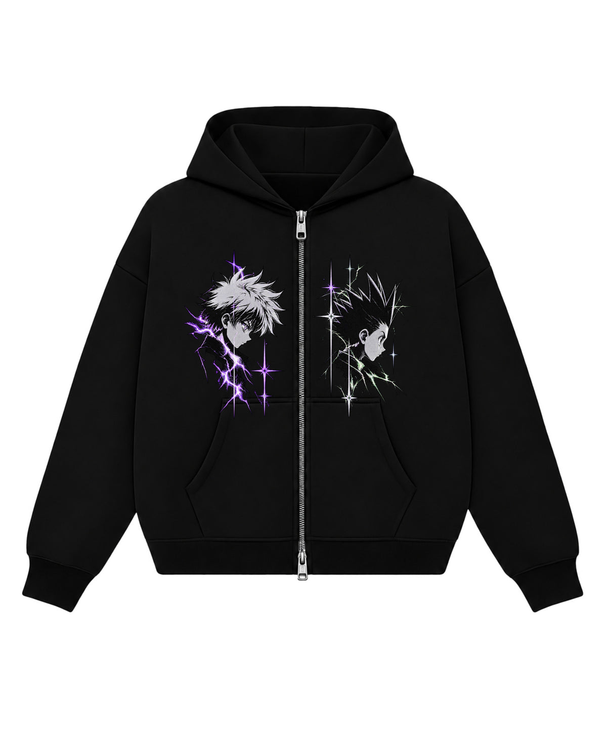 Black Boxy Dual Zipper Hoodie Front Design