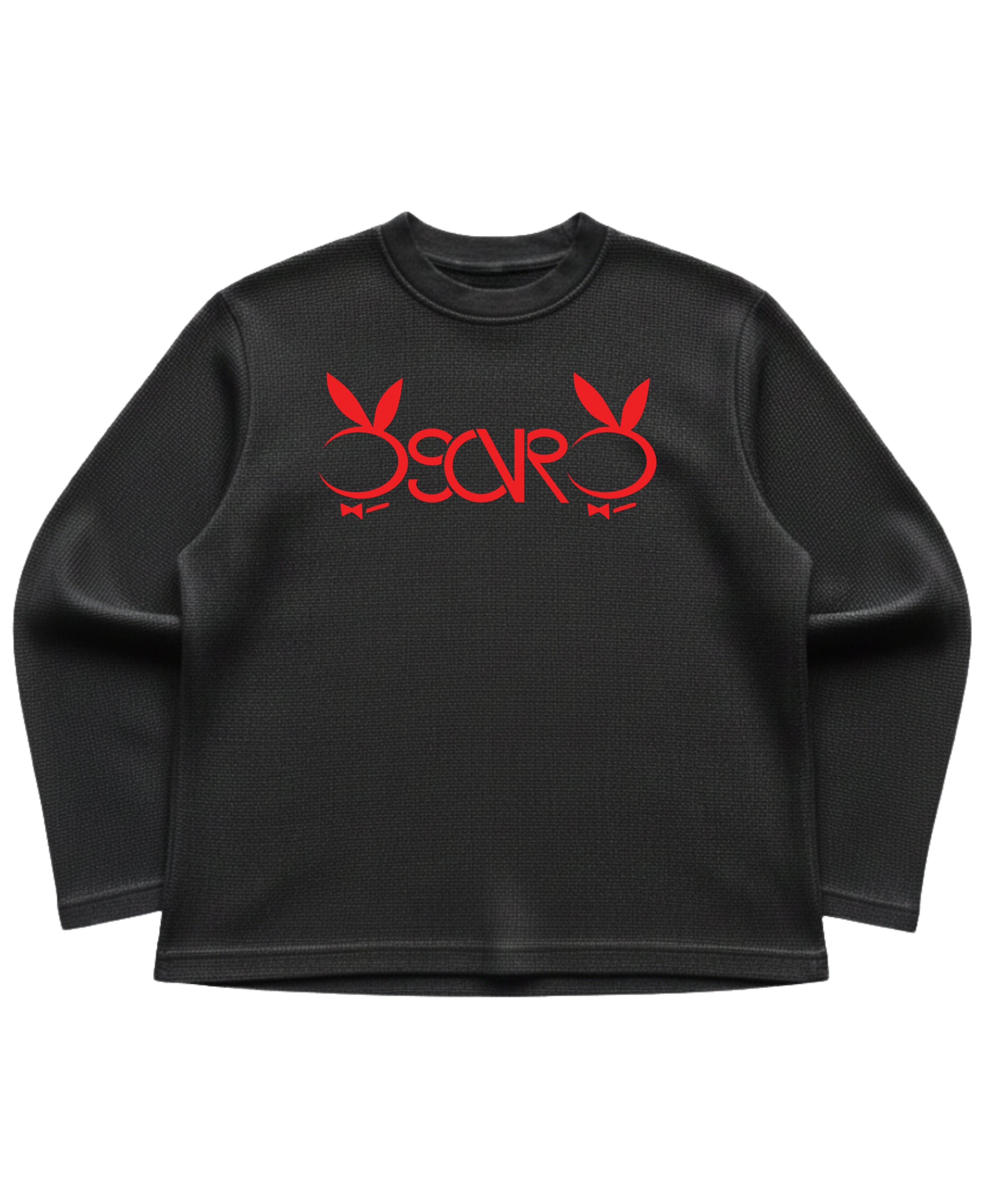 Black waffle knit oversized full-sleeve Front Design