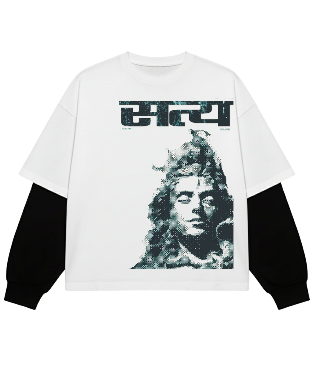 White With Black Sleeve Oversized Tee Front Design