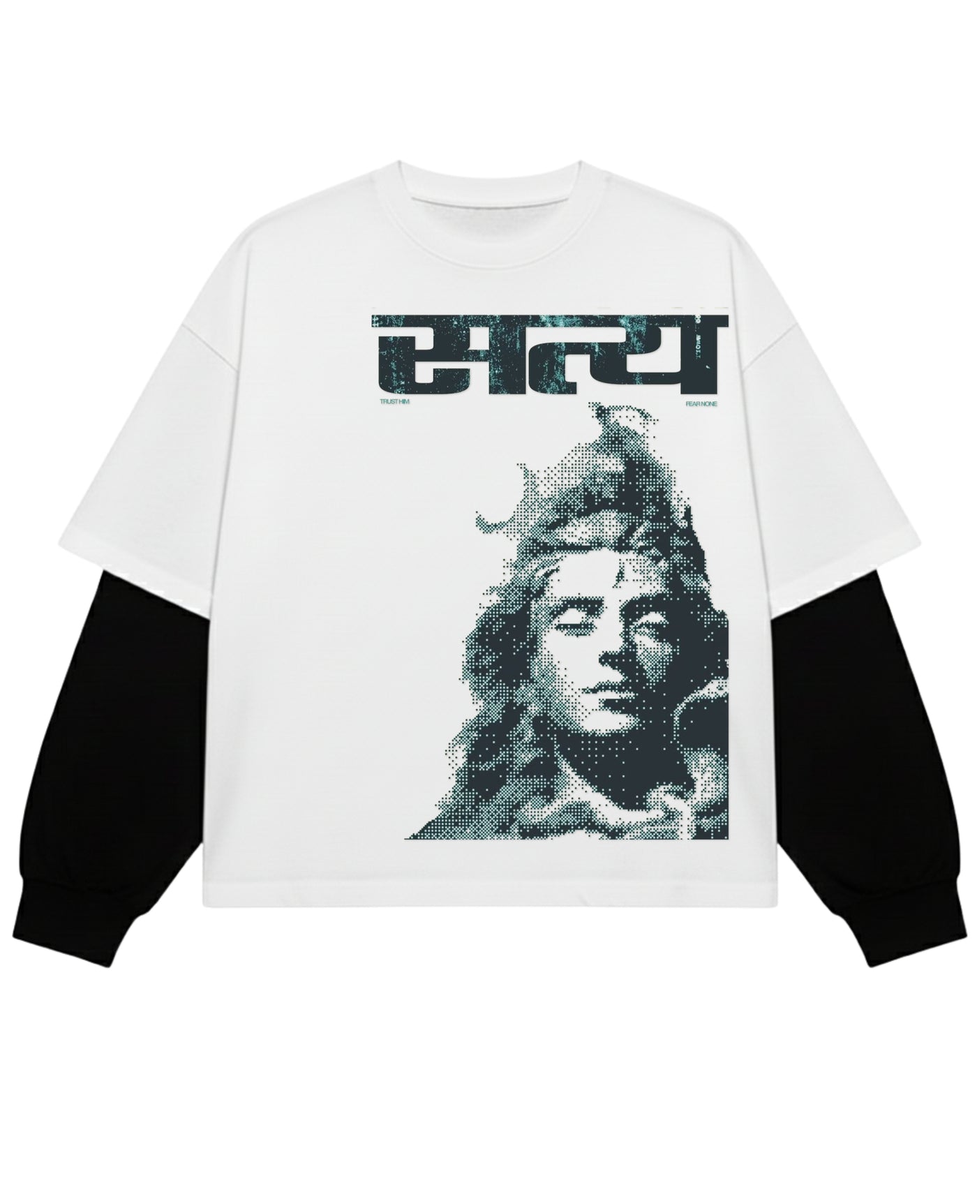 White With Black Sleeve Oversized Tee Front Design