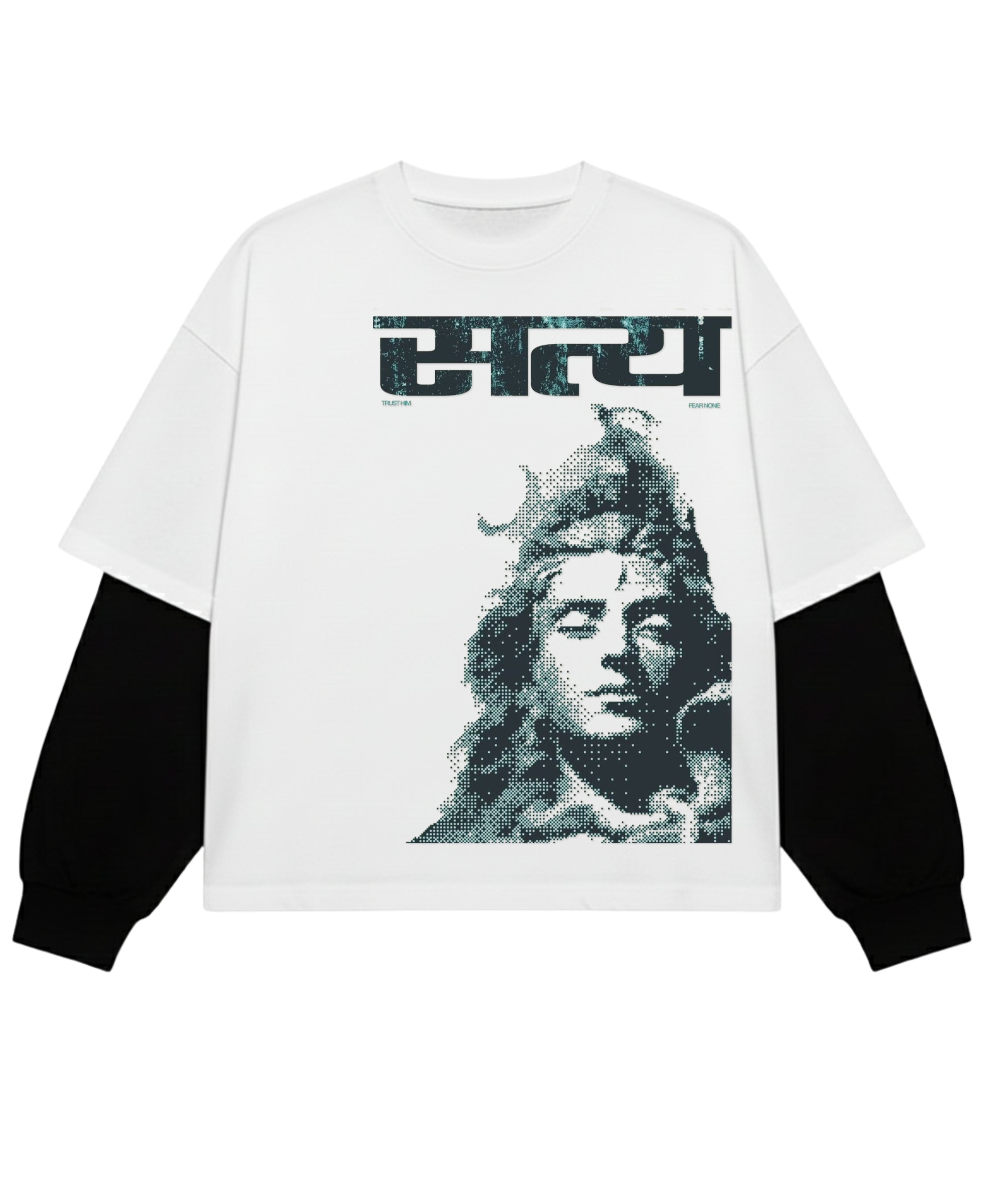 White With Black Sleeve Oversized Tee Front Design