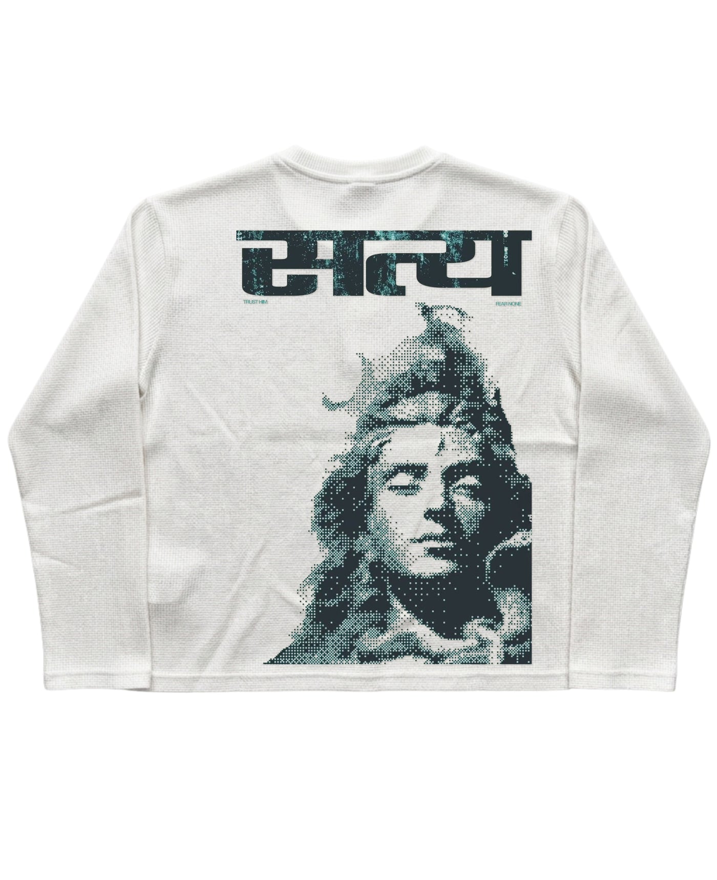 White Henley waffle knit Back Design