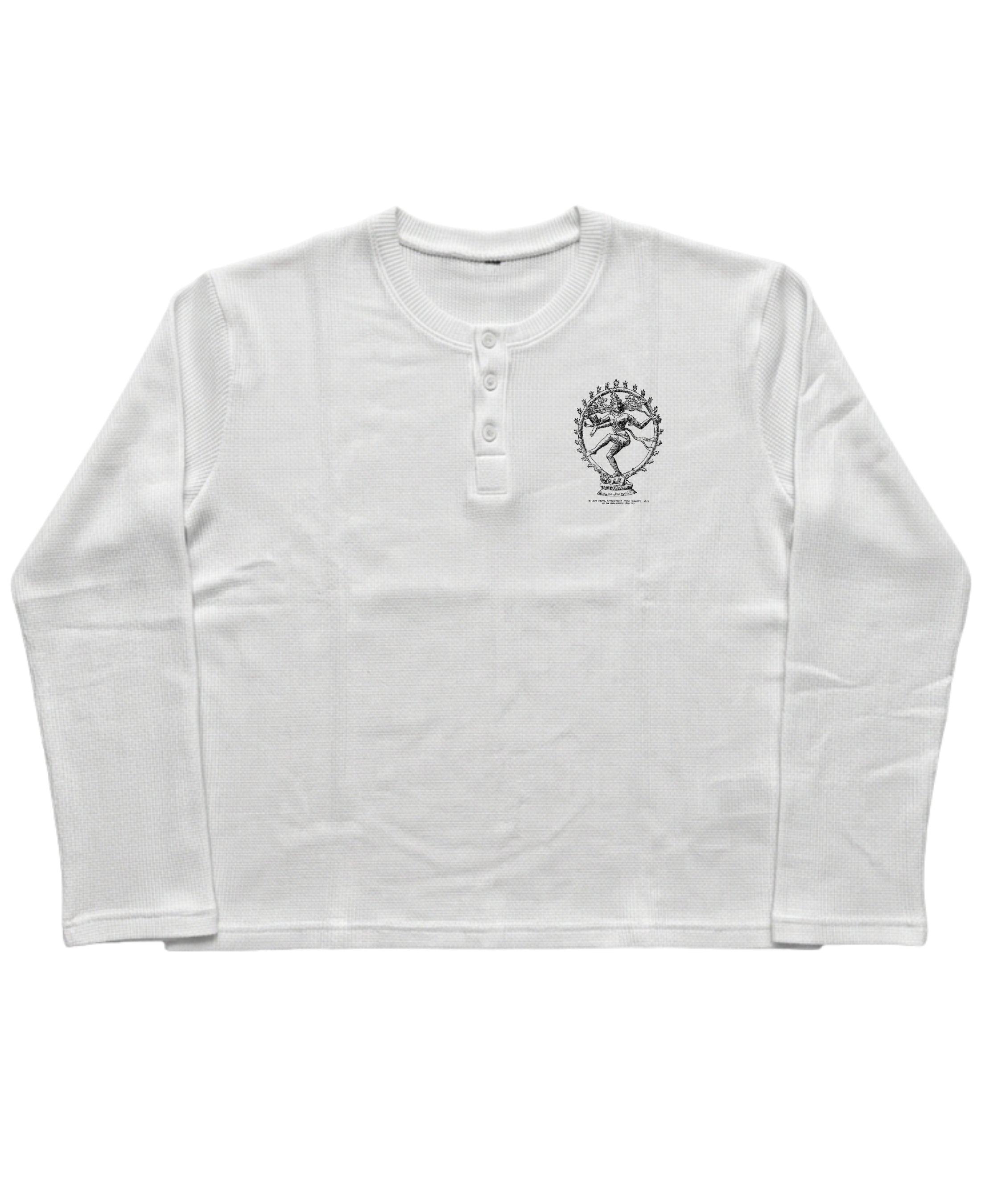 White Henley waffle knit Front Design