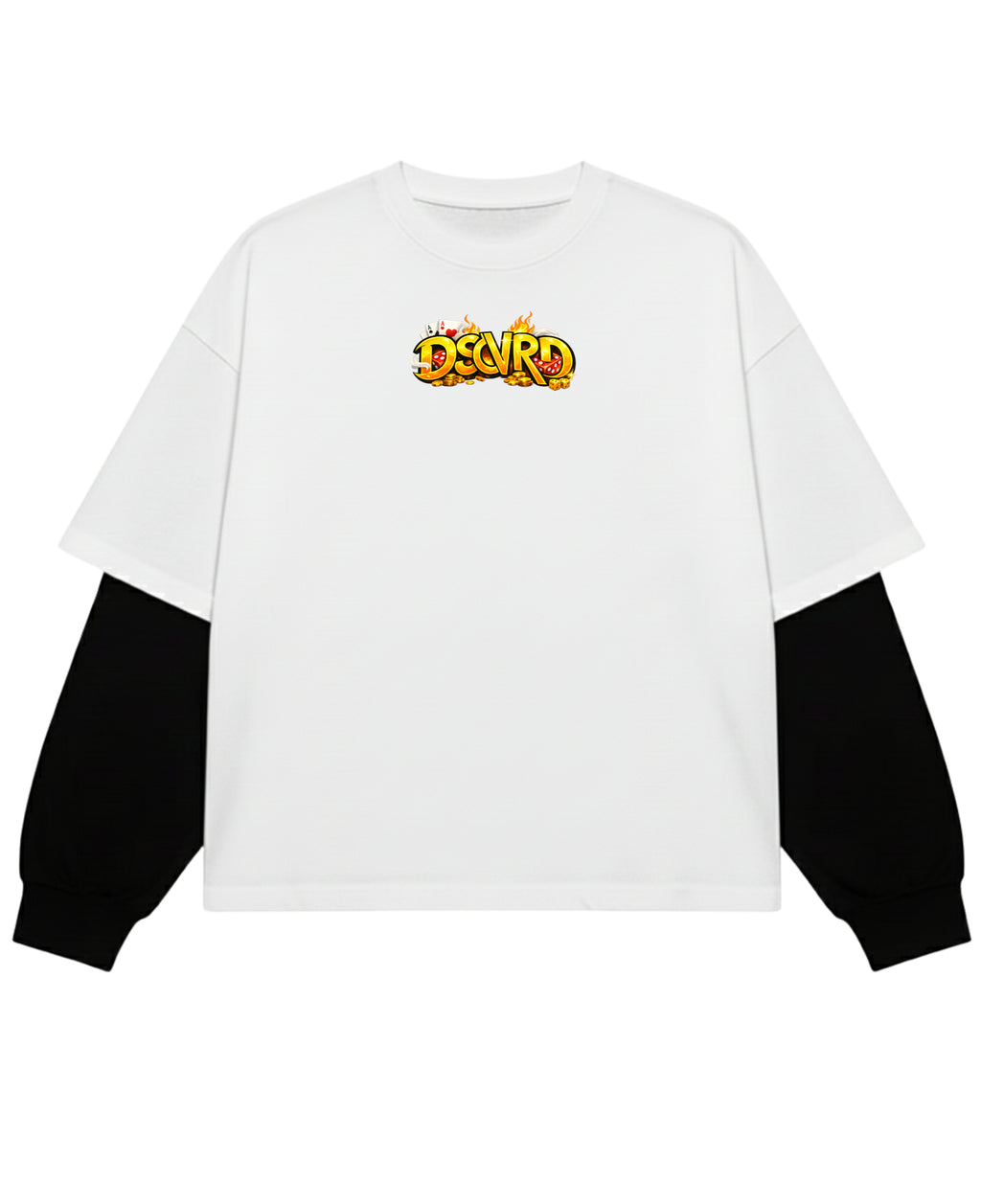 White With Black Sleeve Oversized Tee Front Design