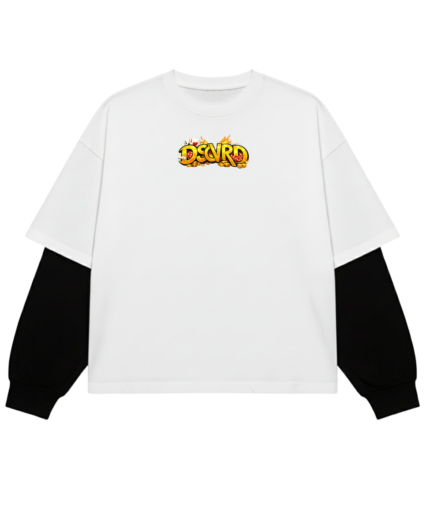 White With Black Sleeve Oversized Tee Front Design