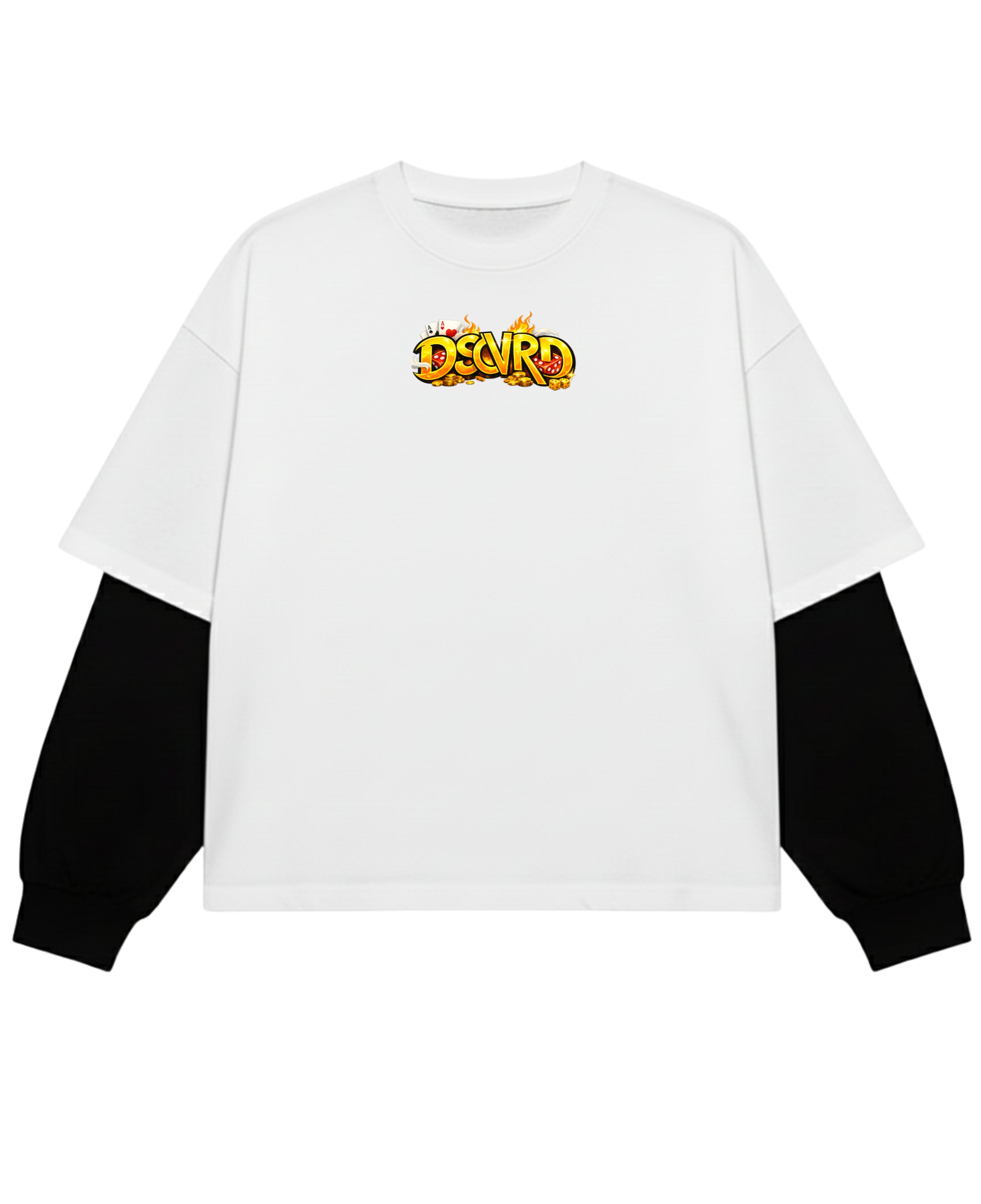 White With Black Sleeve Oversized Tee Front Design