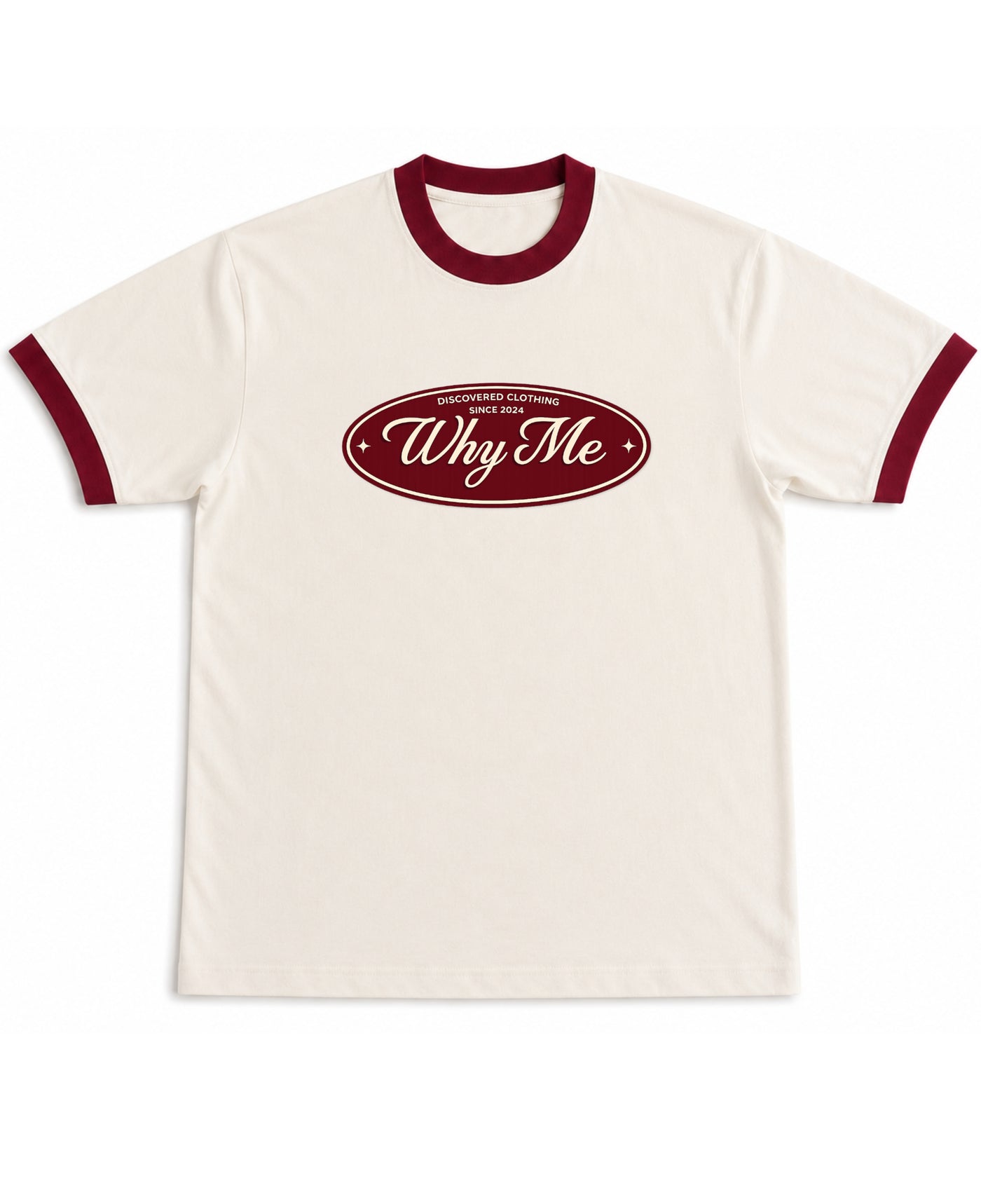 Off White & Maroon Ringer tee Front Design